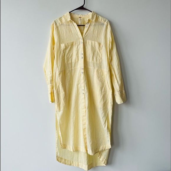 ♻️ FREE PEOPLE Faded in the Morning Linen Button Down Shirt Dress - Picture 8 of 14
